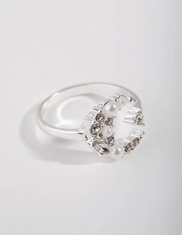 Silver Pearl Moon Ring sold by lovisa
