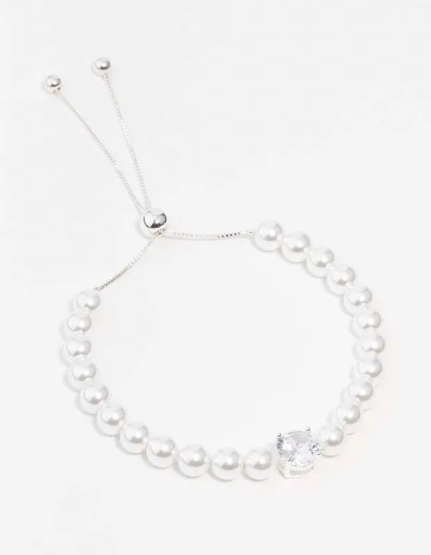 Silver Cubic Zirconia Pearl Toggle Bracelet sold by lovisa
