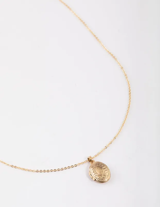 Antique Gold Etched Locket Pendant Necklace sold by lovisa