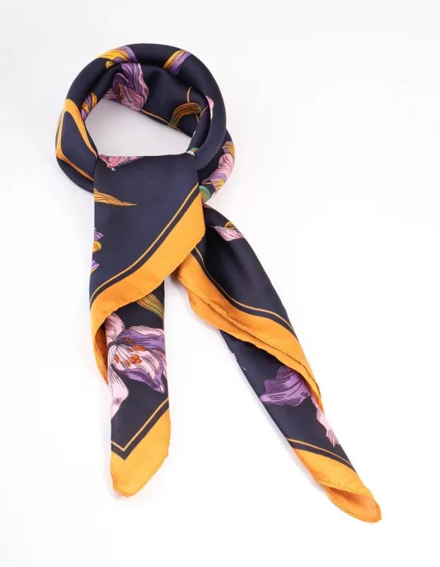 Navy Fabric Flower & Ribbon Scarf sold by lovisa