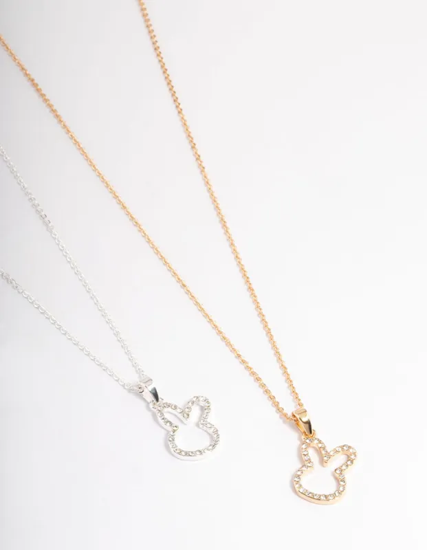 Mixed Metal Pave Diamante Bunny Necklace Pack sold by lovisa