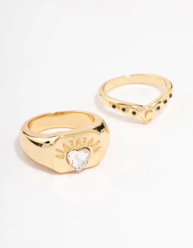 Gold Plated Heart Signet Stacking Ring sold by lovisa
