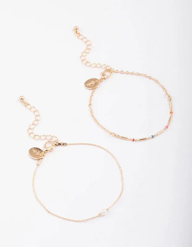 Gold Bead & Pearl Chain Bracelet Pack sold by lovisa