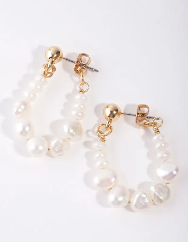 Gold Plated Freshwater Pearl Hoop Earrings sold by lovisa