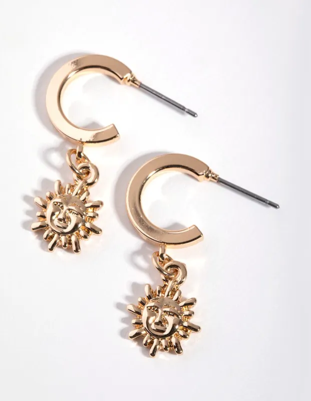 Gold Sun Face Huggie Earrings sold by lovisa