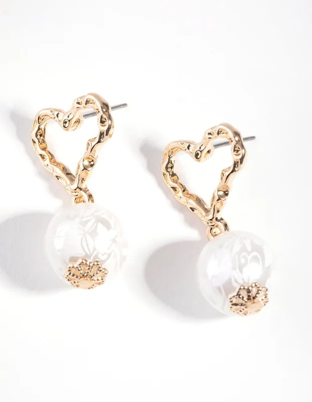 Gold Floral Bead Heart Drop Earrings sold by lovisa