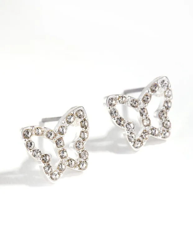 Silver Diamante Butterfly Stud Earrings sold by lovisa