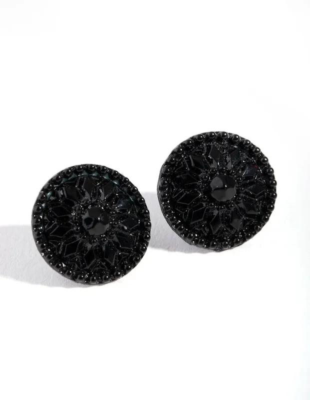 Black Plastic Patterned Circle Stud Earrings sold by lovisa