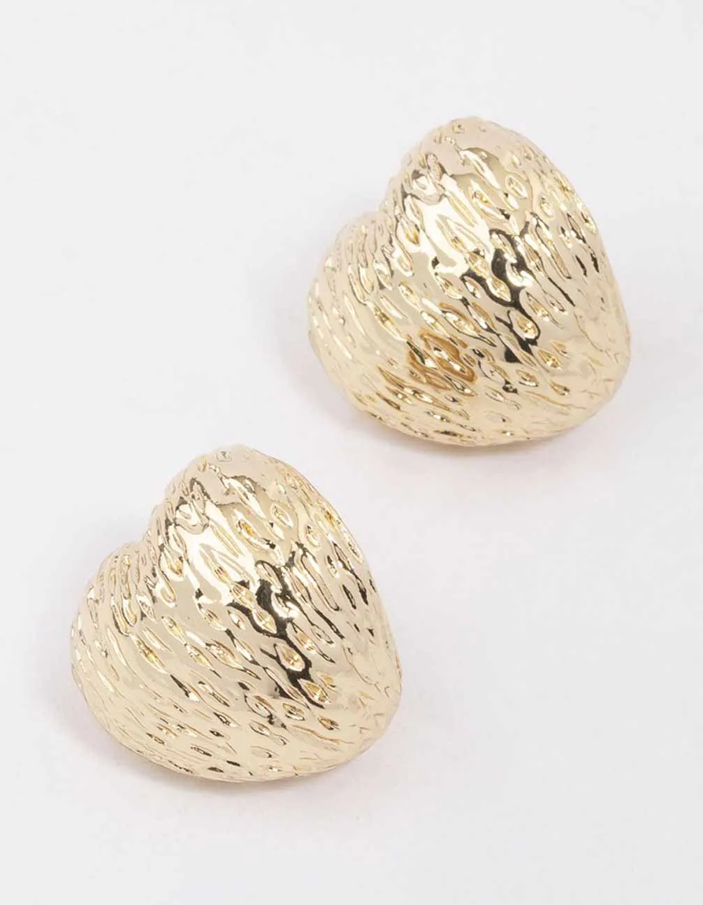 Gold Puffy Textured Heart Stud Earrings sold by lovisa