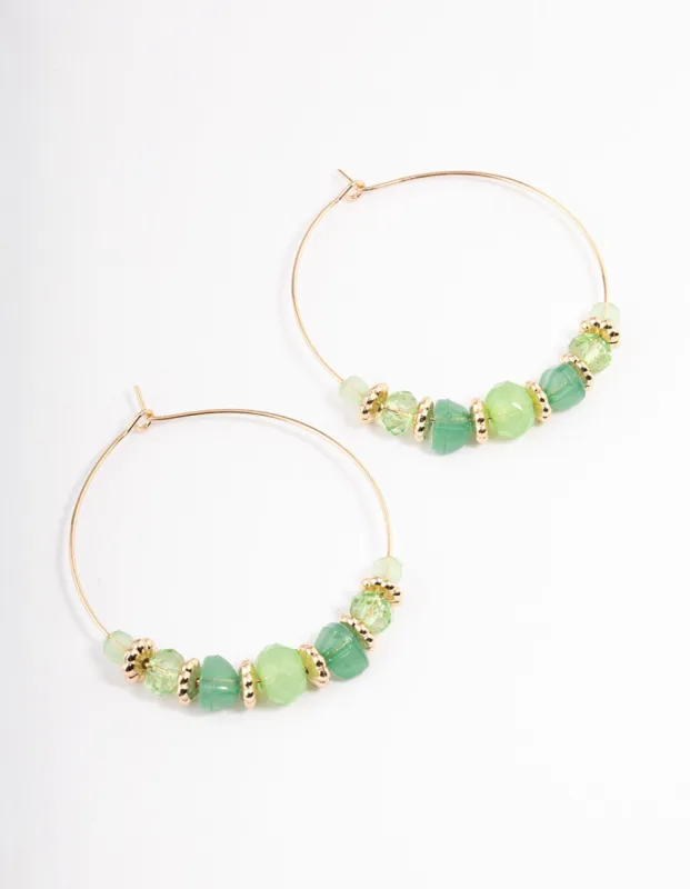 Green Mixed Facet Beaded Hoop Earrings sold by lovisa