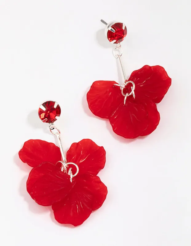Red Stone & Stick Petal Drop Earrings sold by lovisa