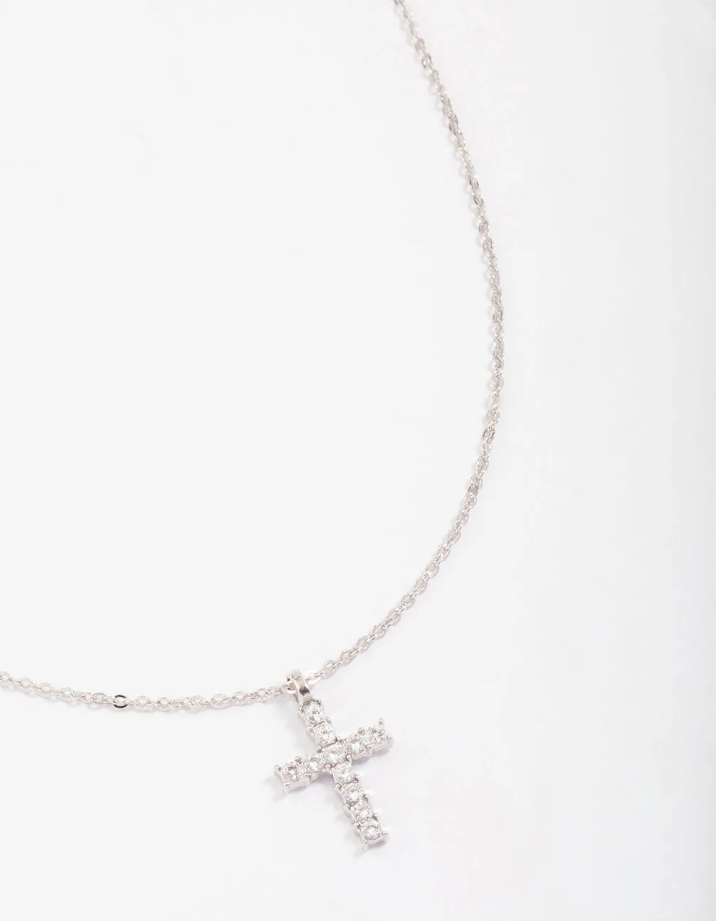 Rhodium Bezel Diamante Cross Necklace sold by lovisa