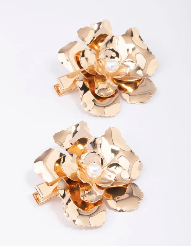 Gold Large Flower Pearl Hair Clip Pack sold by lovisa