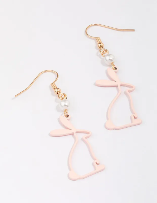 Pink Rabbit & Pearl Drop Earrings sold by lovisa
