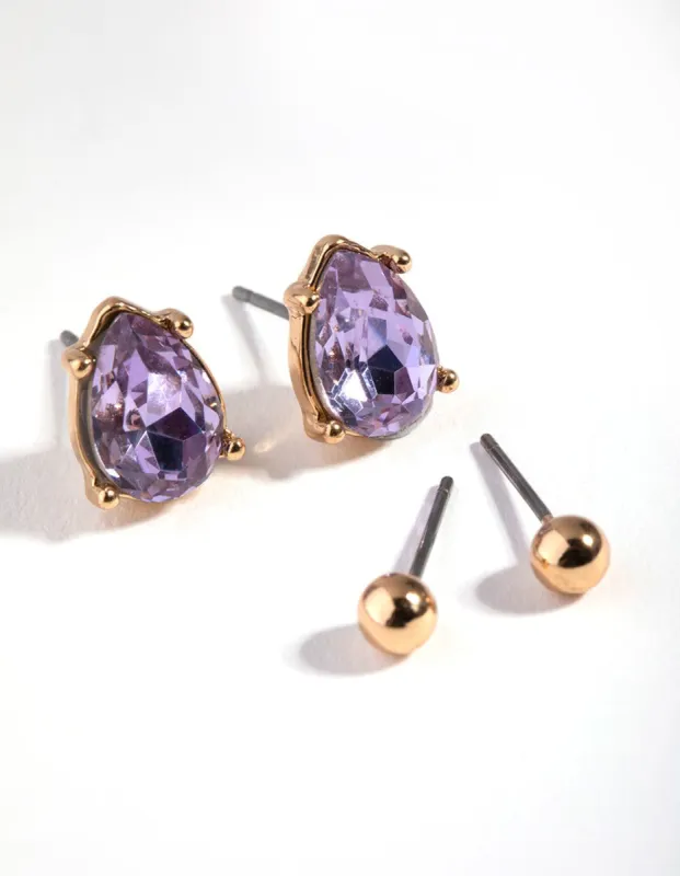 Gold Ball & Teardrop Stud Earring Set sold by lovisa