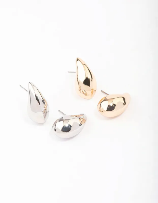 Gold & Silver Two-Toned Teardrop Earring Pack sold by lovisa