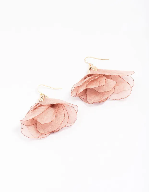 Gold Layered Fabric Flower Drop Earrings sold by lovisa