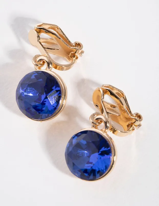 Rose Gold Circular Blue Stone Clip On Earrings sold by lovisa