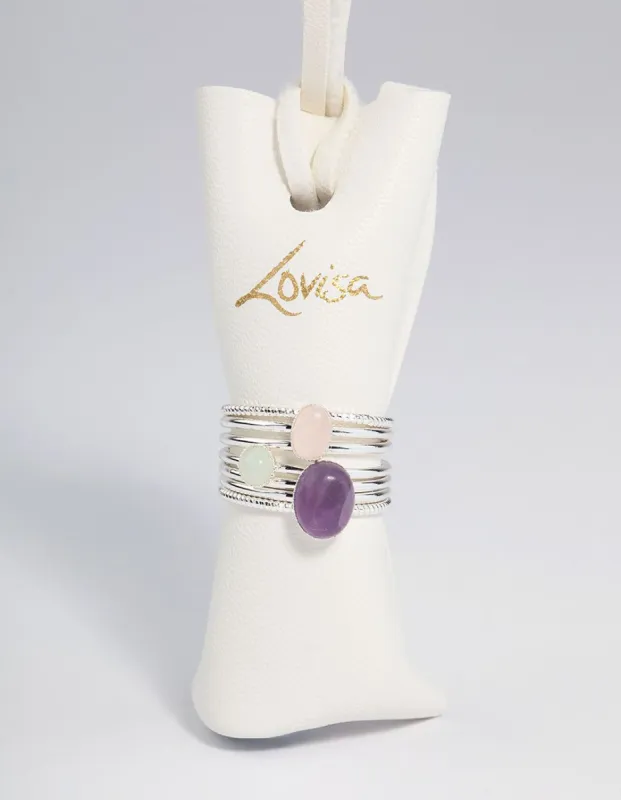 Silver Plated Texture Oval Ring Stack sold by lovisa