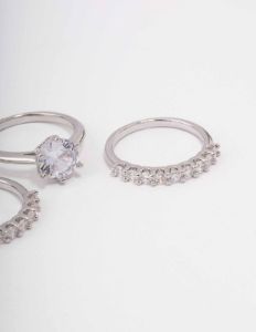 Rhodium Pave Solitaire Ring 3-Pack sold by lovisa