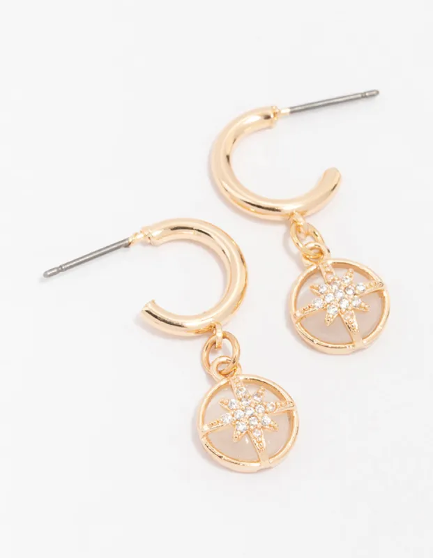 Gold Diamante Round Star Huggie Hoop Earrings sold by lovisa