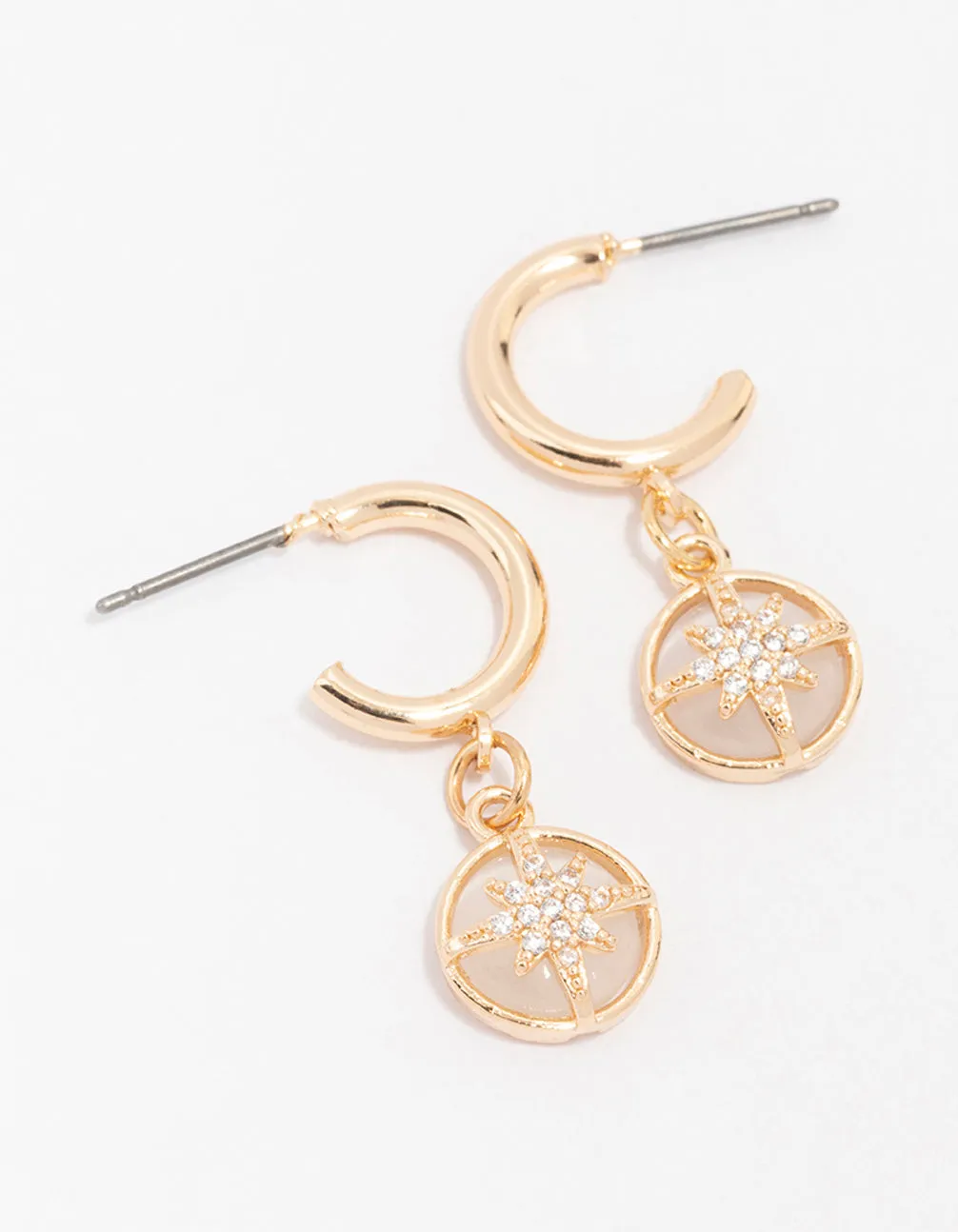Gold Diamante Round Star Huggie Hoop Earrings sold by lovisa