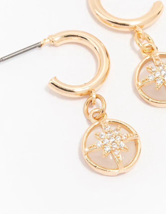 Gold Diamante Round Star Huggie Hoop Earrings sold by lovisa product image thumbnail 2