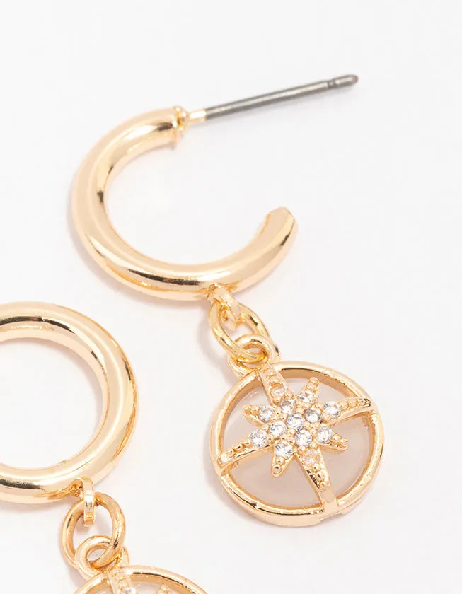 Gold Diamante Round Star Huggie Hoop Earrings sold by lovisa product image thumbnail 3