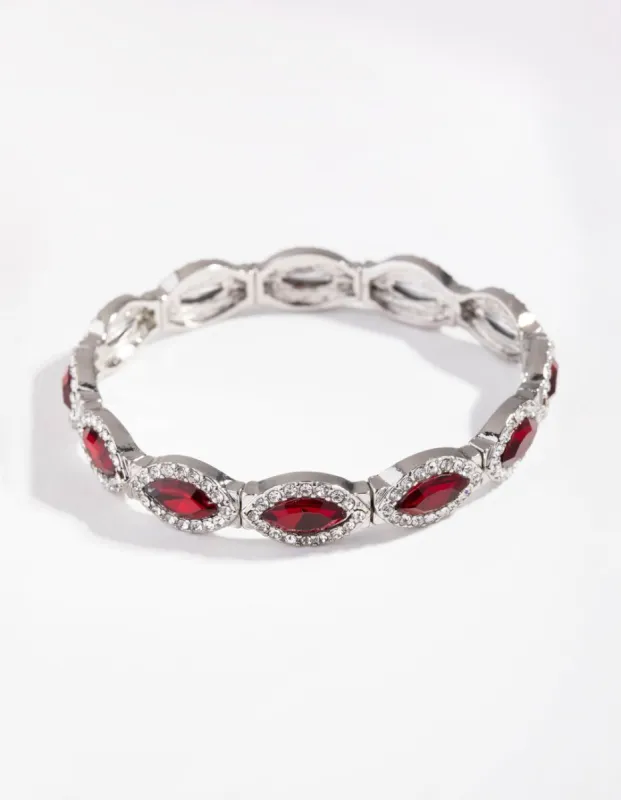 Rhodium Marquise Ruby Diamante Stretch Bracelet sold by lovisa