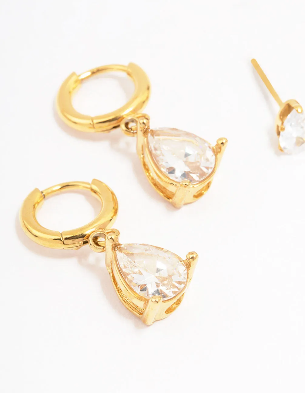 Waterproof Gold Plated Stainless Steel Pear Cut Cubic Zirconia Earrings 2-Pack sold by lovisa product image thumbnail 2
