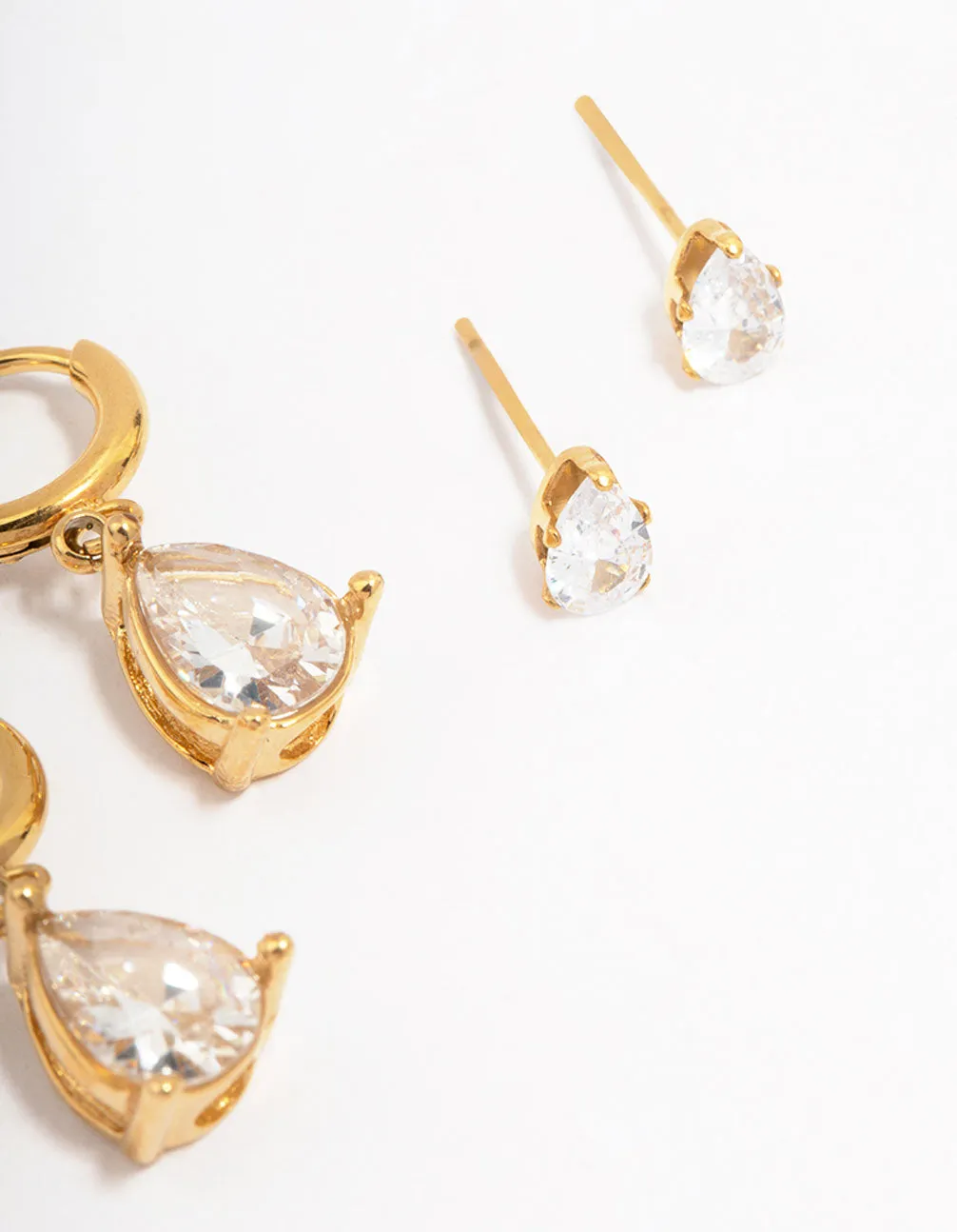 Waterproof Gold Plated Stainless Steel Pear Cut Cubic Zirconia Earrings 2-Pack sold by lovisa product image thumbnail 3