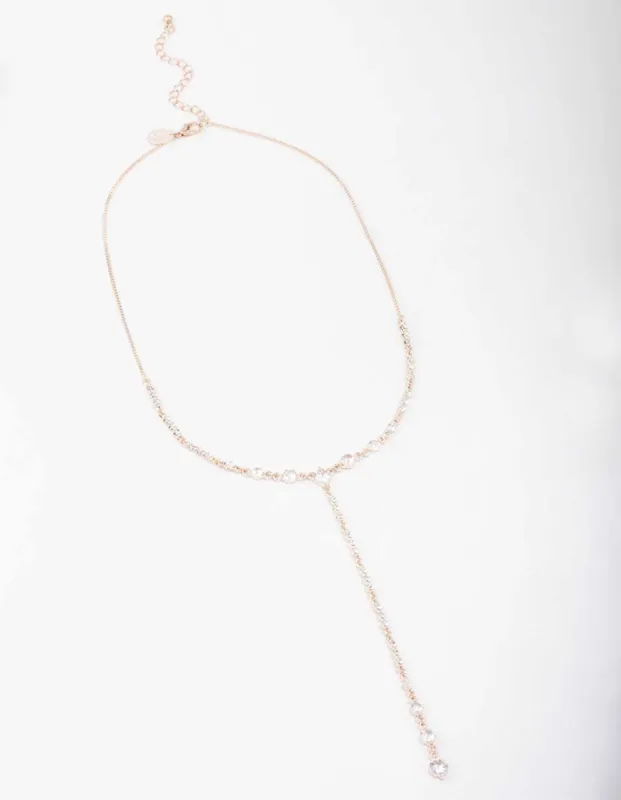 Rose Gold Diamante Lariat Necklace sold by lovisa