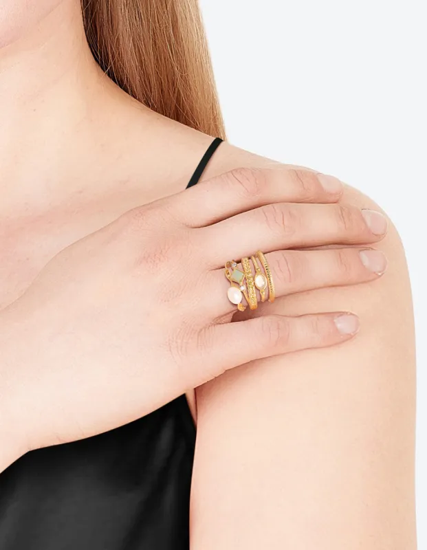 Gold Plated Pearl Pretty Ring Stack 5-Pack sold by lovisa