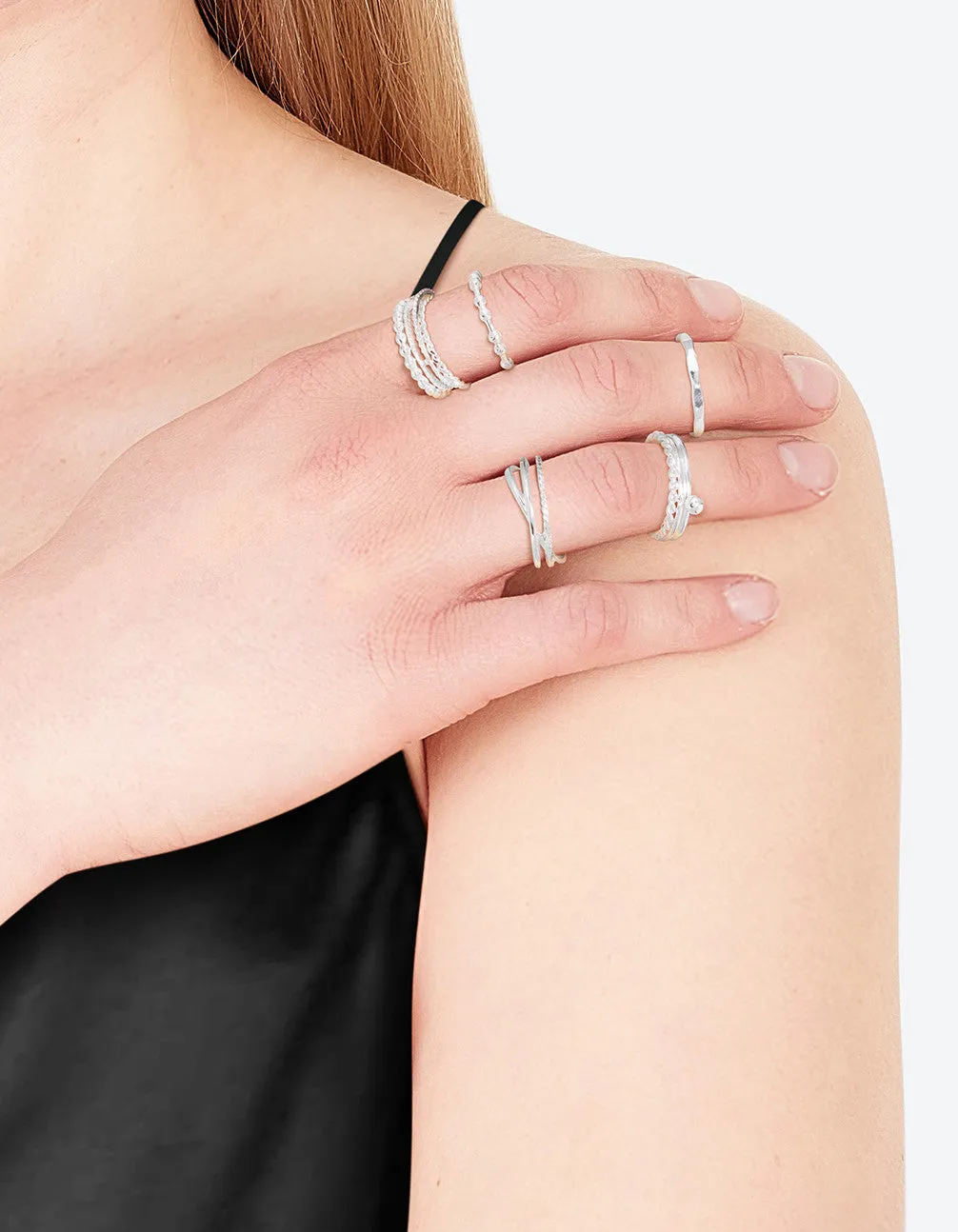 Rhodium Mixed Ball Band Ring Pack sold by lovisa