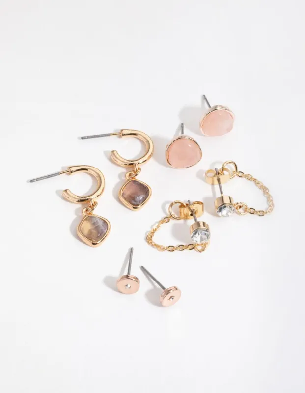 Gold Round Stone Earring Stack Pack sold by lovisa