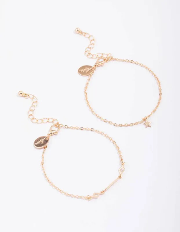 Gold Geometric Chain Star Bracelet Pack sold by lovisa