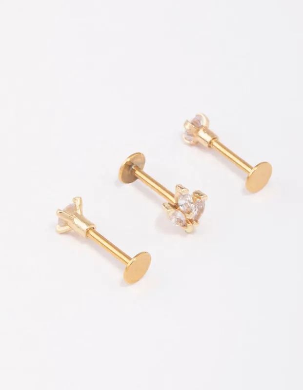 Gold Plated Surgical Steel Triangular Leaf Flat Back 3-Pack sold by lovisa