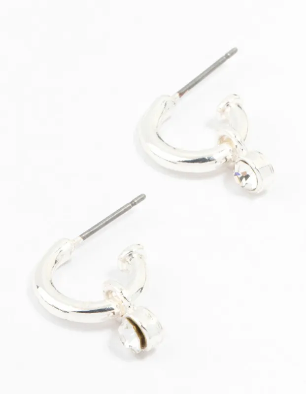 Simple Silver Diamante Huggie Charm Earrings sold by lovisa
