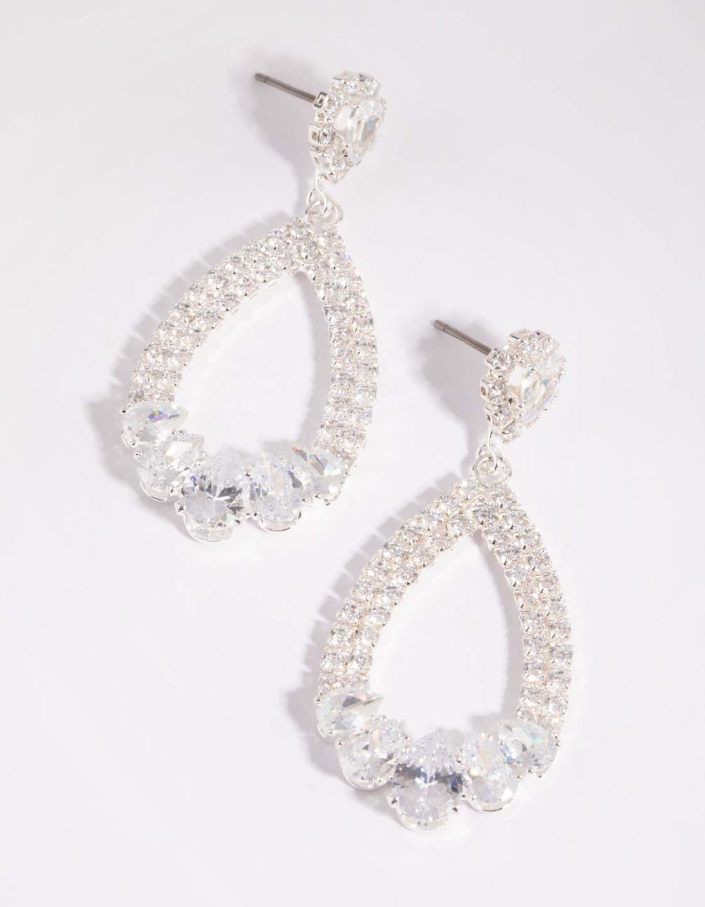 Silver Cubic Zirconia Pear Drop Earrings sold by lovisa