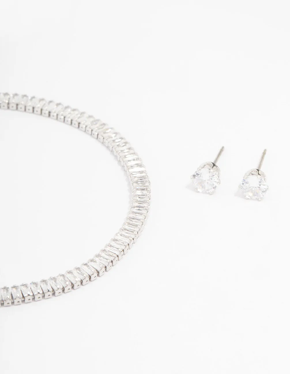 Rhodium Cubic Zirconia Baguette Tennis Bracelet & Earring Set sold by lovisa product image thumbnail 2