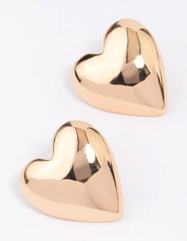 Gold Puffy Heart Stud Earrings sold by lovisa