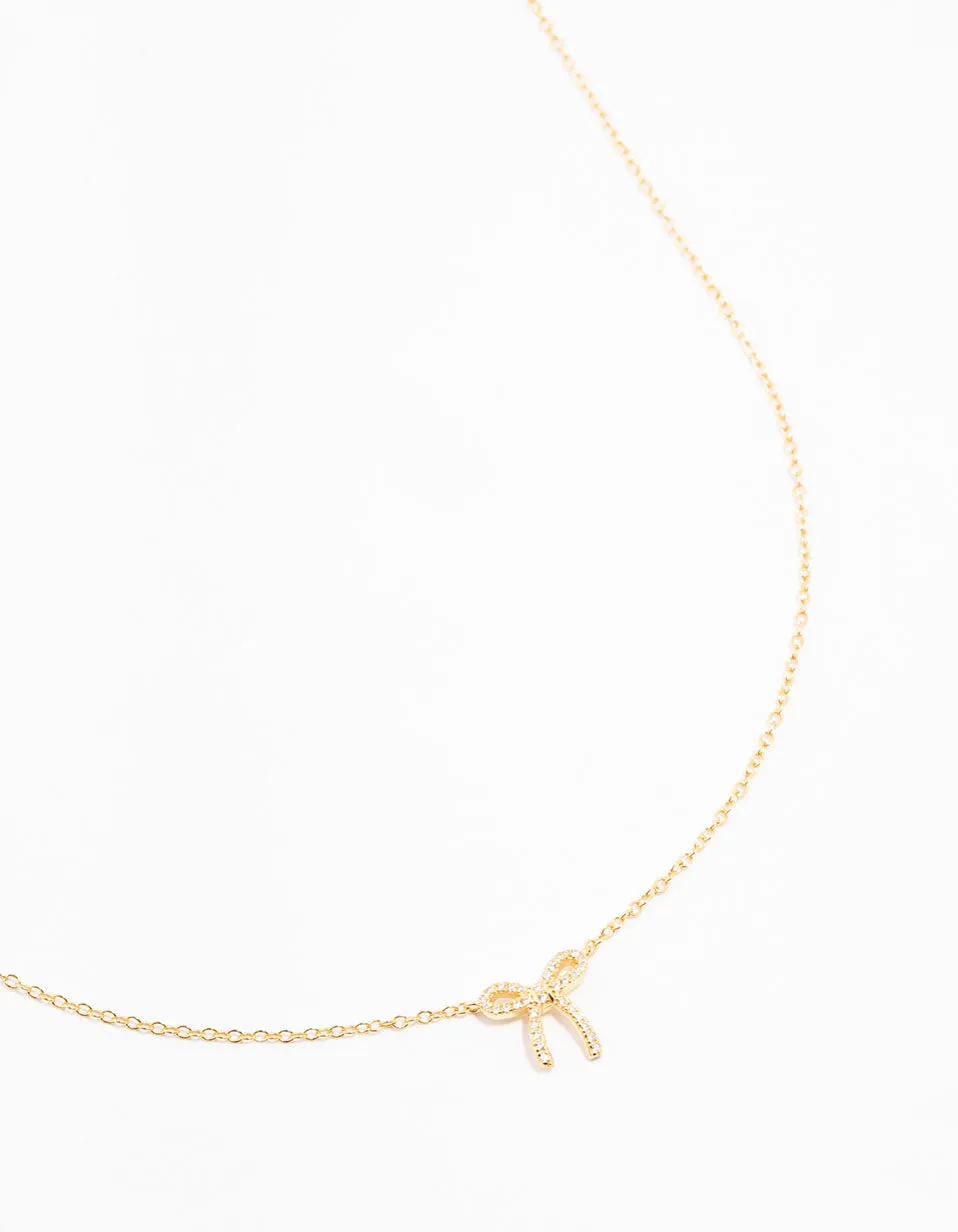 Gold Plated Sterling Silver Cubic Zirconia Bow Necklace sold by lovisa