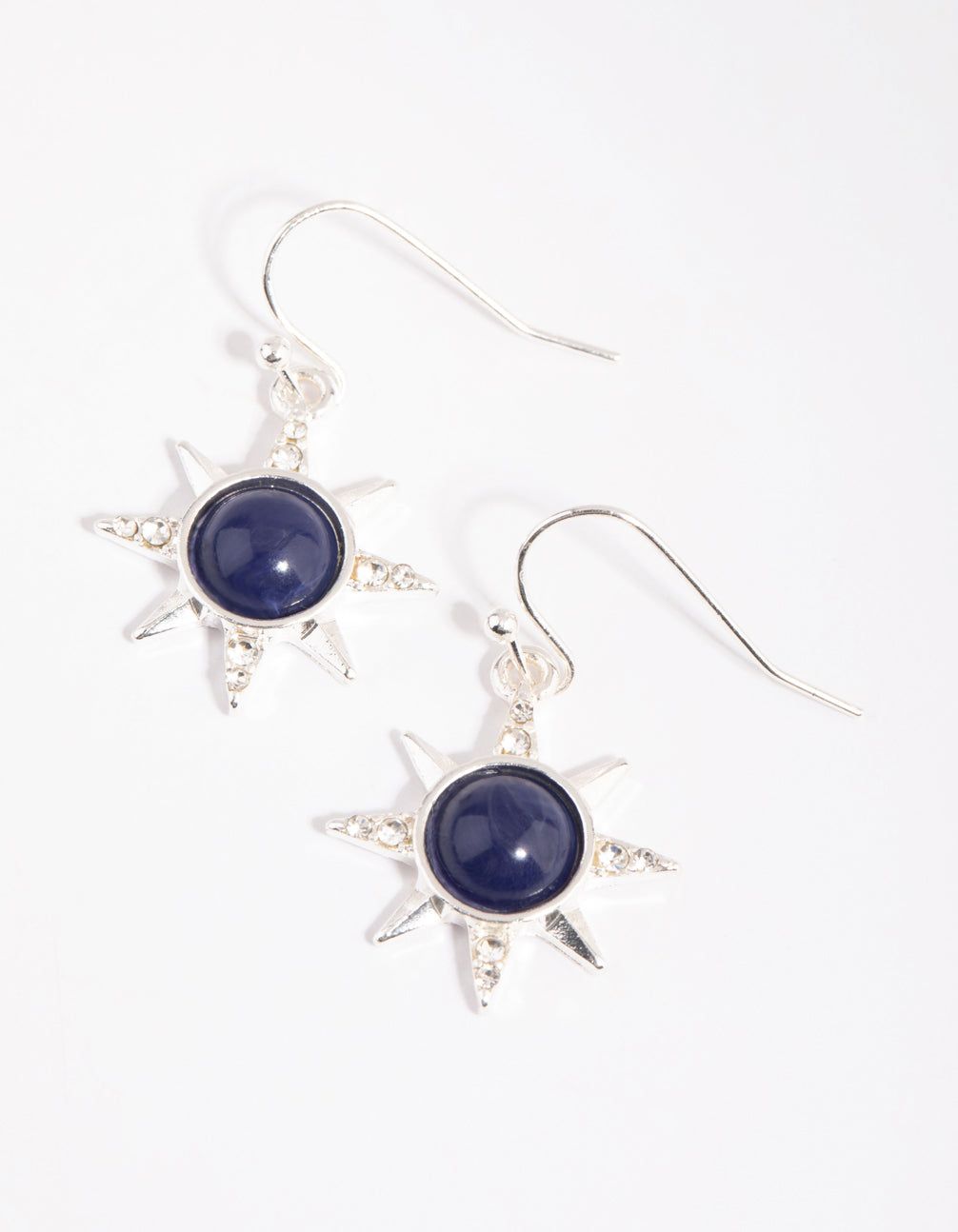 Navy Bead Silver Star Drop Earrings sold by lovisa