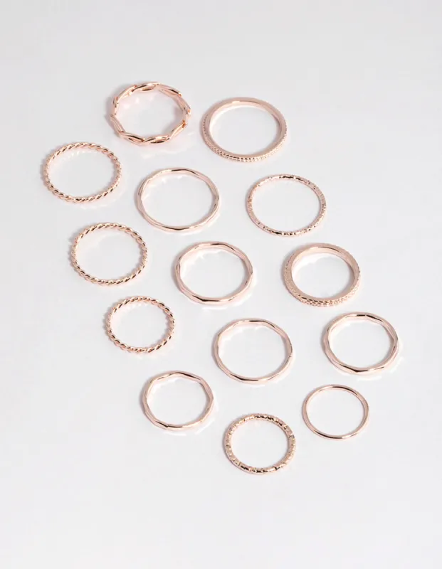 Rose Gold Fine Mix Band Ring Pack sold by lovisa