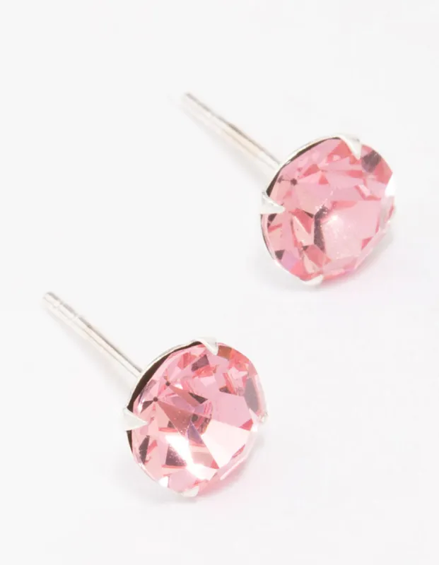 Sterling Silver Pink Czech Crystal Stud Earrings sold by lovisa