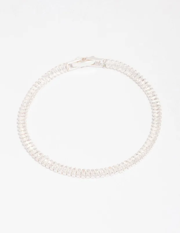 Silver Plated Cubic Zirconia Baguette Tennis Bracelet sold by lovisa