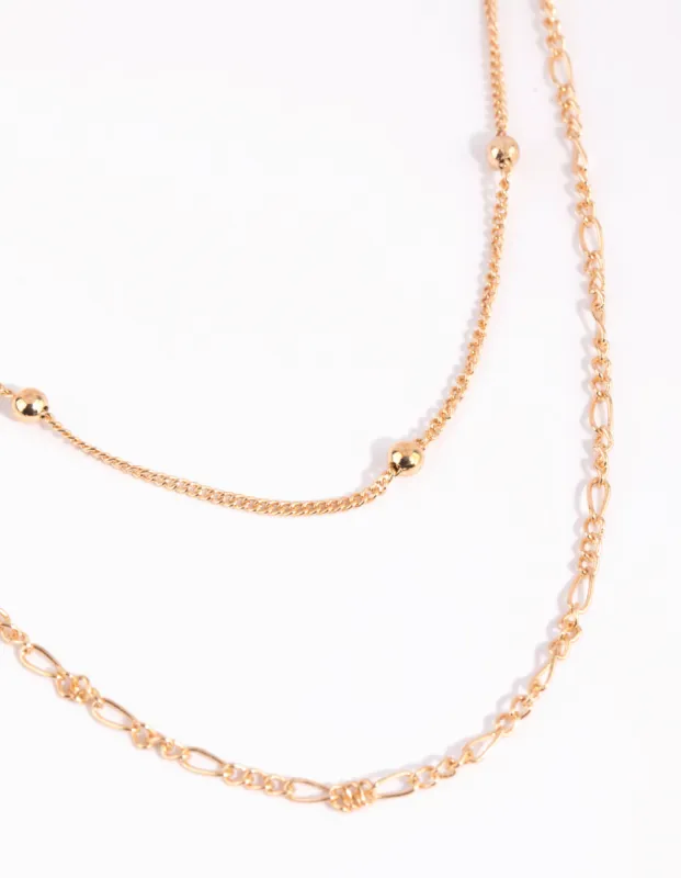 Gold Fine & Figaro Layered Necklace sold by lovisa
