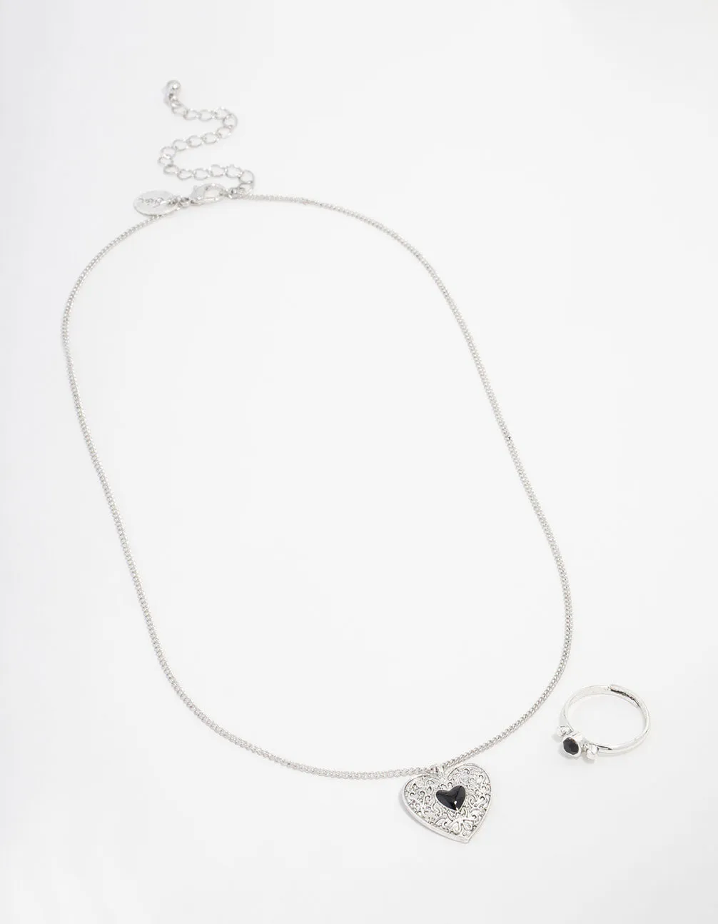 Antique Silver Rustic Heart Necklace & Ring Set sold by lovisa product image thumbnail 2