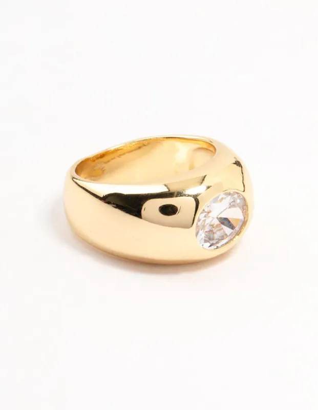 Gold Plated Wide Band Cubic Zirconia Ring sold by lovisa
