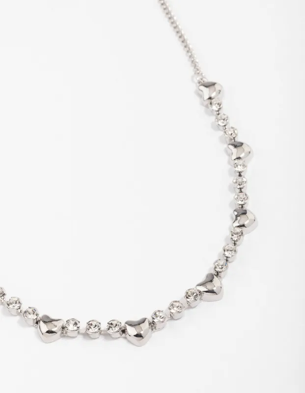 Rhodium Heart & Diamante Necklace sold by lovisa